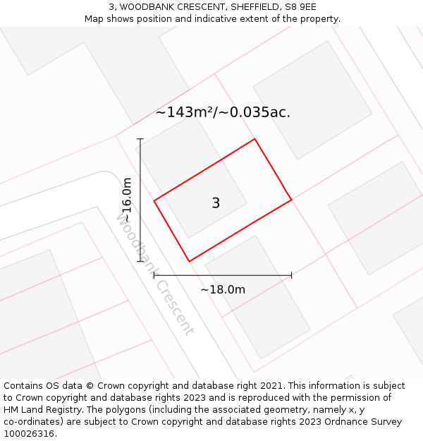 3, WOODBANK CRESCENT, SHEFFIELD, S8 9EE: Plot and title map