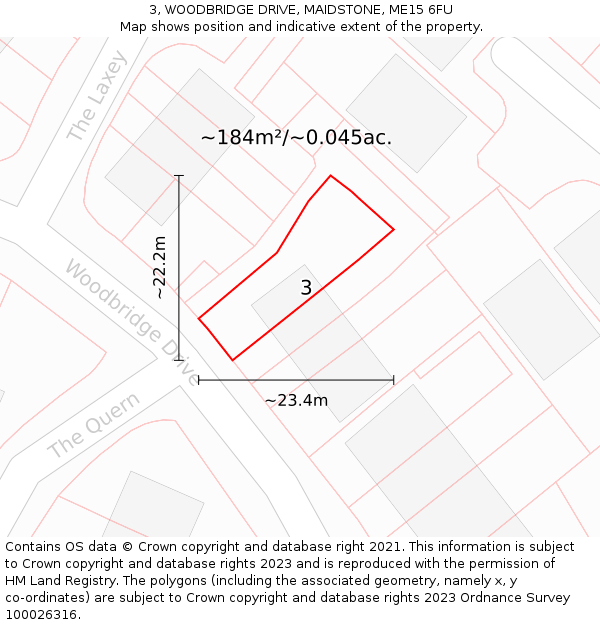 3, WOODBRIDGE DRIVE, MAIDSTONE, ME15 6FU: Plot and title map
