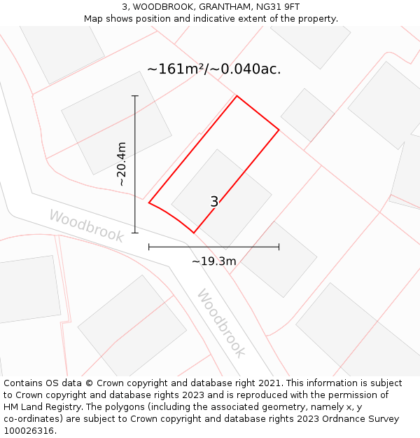 3, WOODBROOK, GRANTHAM, NG31 9FT: Plot and title map
