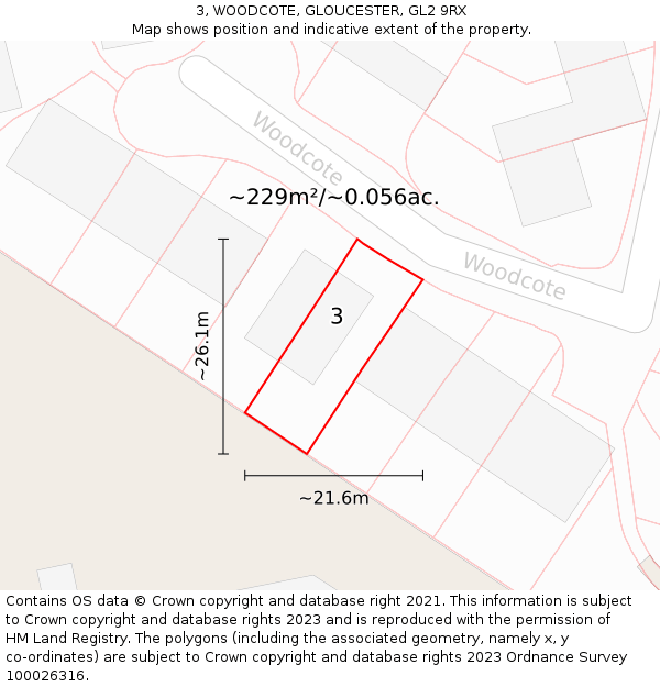 3, WOODCOTE, GLOUCESTER, GL2 9RX: Plot and title map