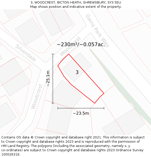 3, WOODCREST, BICTON HEATH, SHREWSBURY, SY3 5EU: Plot and title map