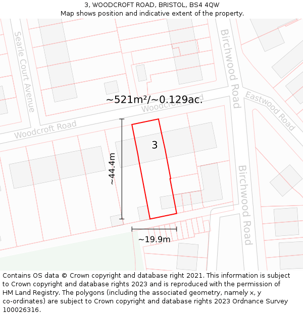 3, WOODCROFT ROAD, BRISTOL, BS4 4QW: Plot and title map