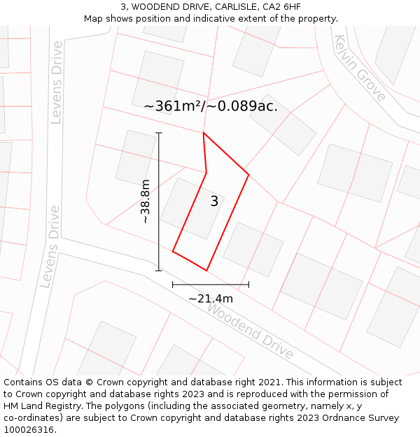 3, WOODEND DRIVE, CARLISLE, CA2 6HF: Plot and title map