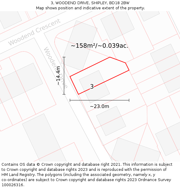 3, WOODEND DRIVE, SHIPLEY, BD18 2BW: Plot and title map