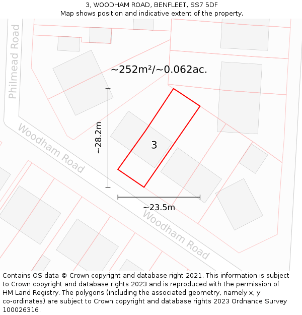 3, WOODHAM ROAD, BENFLEET, SS7 5DF: Plot and title map