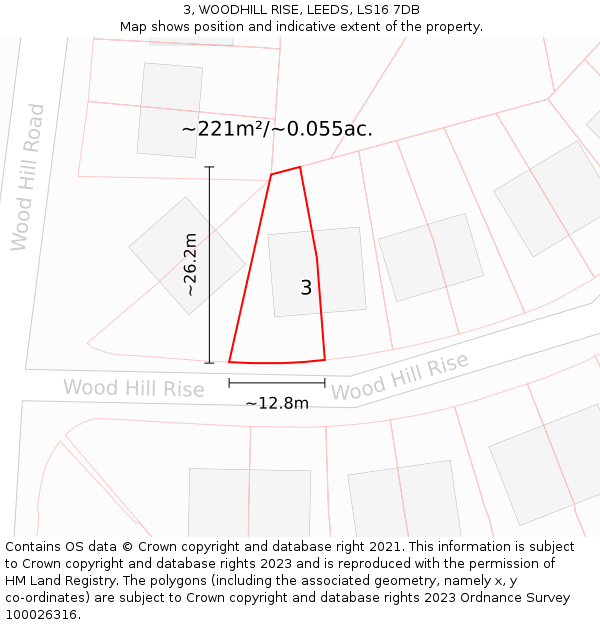 3, WOODHILL RISE, LEEDS, LS16 7DB: Plot and title map
