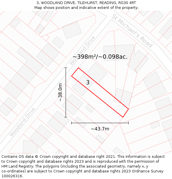 3, WOODLAND DRIVE, TILEHURST, READING, RG30 4RT: Plot and title map