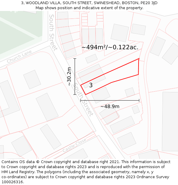 3, WOODLAND VILLA, SOUTH STREET, SWINESHEAD, BOSTON, PE20 3JD: Plot and title map