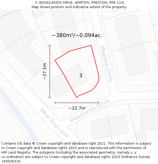 3, WOODLANDS DRIVE, WARTON, PRESTON, PR4 1UQ: Plot and title map