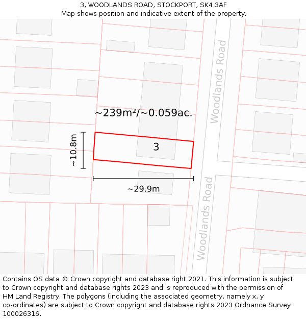 3, WOODLANDS ROAD, STOCKPORT, SK4 3AF: Plot and title map