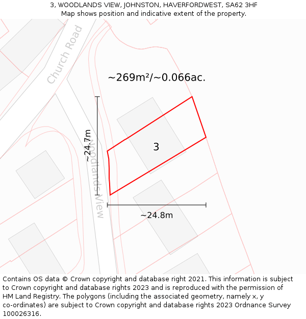 3, WOODLANDS VIEW, JOHNSTON, HAVERFORDWEST, SA62 3HF: Plot and title map