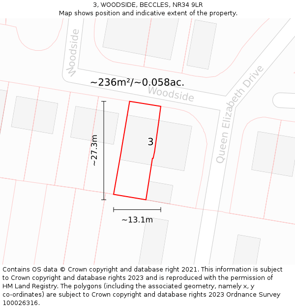 3, WOODSIDE, BECCLES, NR34 9LR: Plot and title map