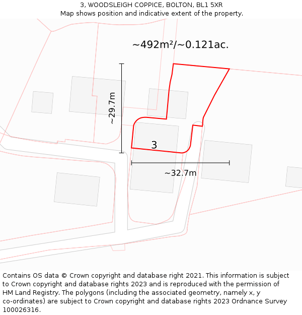 3, WOODSLEIGH COPPICE, BOLTON, BL1 5XR: Plot and title map