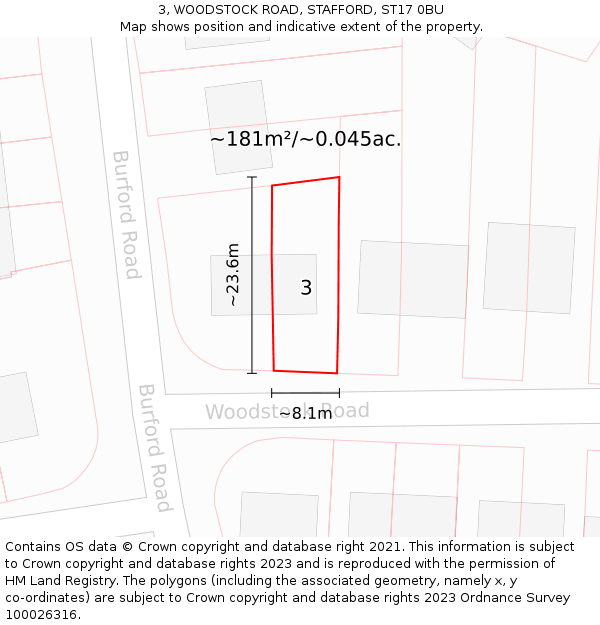 3, WOODSTOCK ROAD, STAFFORD, ST17 0BU: Plot and title map