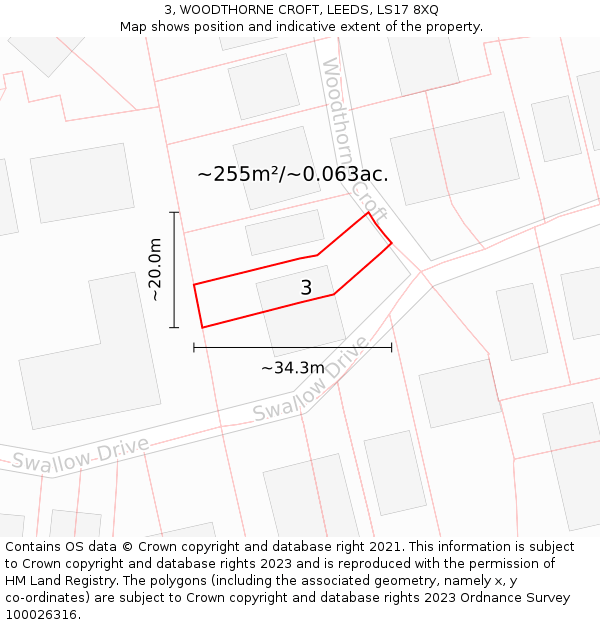3, WOODTHORNE CROFT, LEEDS, LS17 8XQ: Plot and title map