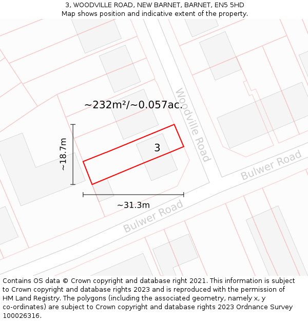 3, WOODVILLE ROAD, NEW BARNET, BARNET, EN5 5HD: Plot and title map