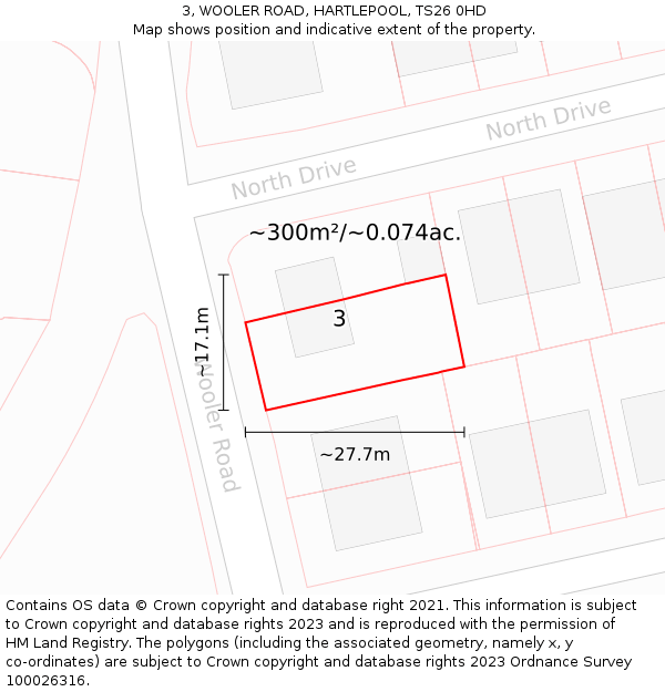 3, WOOLER ROAD, HARTLEPOOL, TS26 0HD: Plot and title map