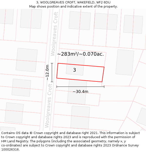3, WOOLGREAVES CROFT, WAKEFIELD, WF2 6DU: Plot and title map