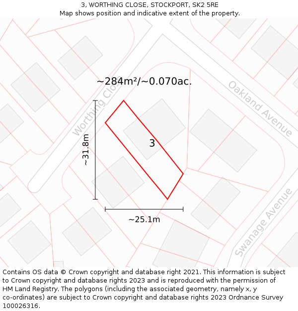 3, WORTHING CLOSE, STOCKPORT, SK2 5RE: Plot and title map