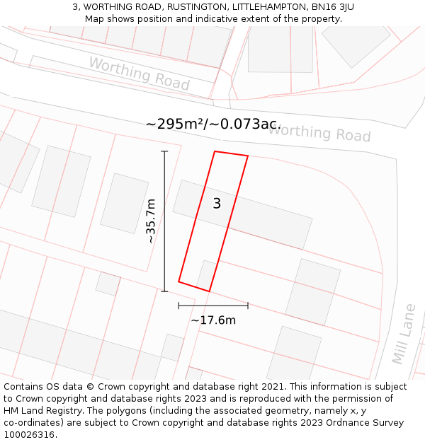3, WORTHING ROAD, RUSTINGTON, LITTLEHAMPTON, BN16 3JU: Plot and title map
