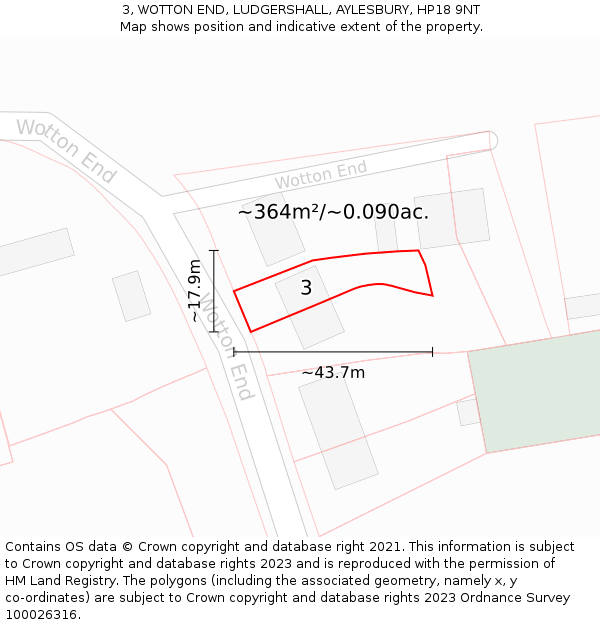 3, WOTTON END, LUDGERSHALL, AYLESBURY, HP18 9NT: Plot and title map