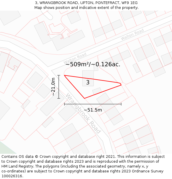 3, WRANGBROOK ROAD, UPTON, PONTEFRACT, WF9 1EG: Plot and title map