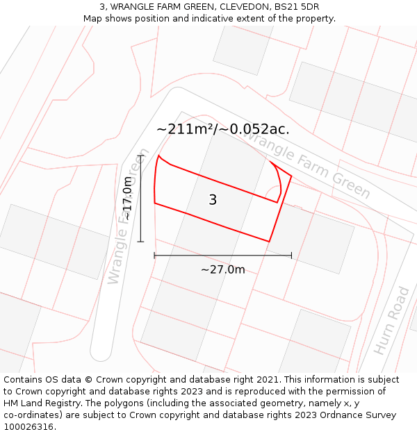 3, WRANGLE FARM GREEN, CLEVEDON, BS21 5DR: Plot and title map