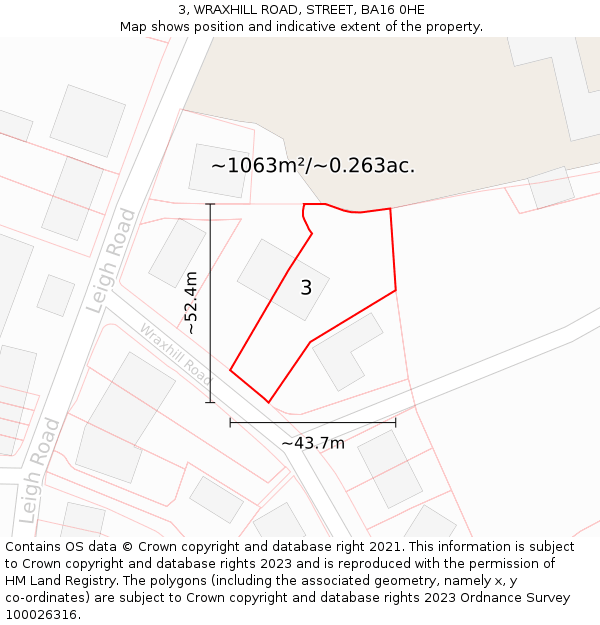 3, WRAXHILL ROAD, STREET, BA16 0HE: Plot and title map