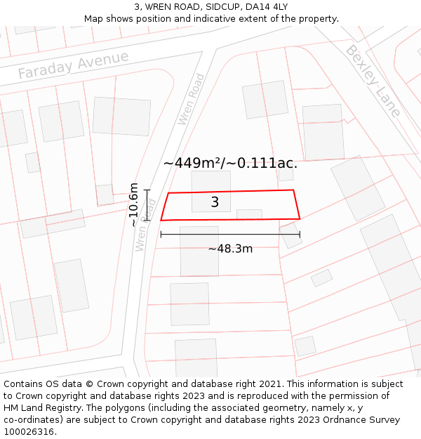 3, WREN ROAD, SIDCUP, DA14 4LY: Plot and title map
