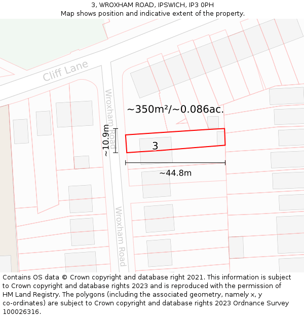 3, WROXHAM ROAD, IPSWICH, IP3 0PH: Plot and title map