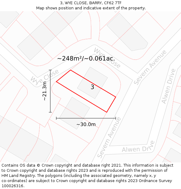 3, WYE CLOSE, BARRY, CF62 7TF: Plot and title map