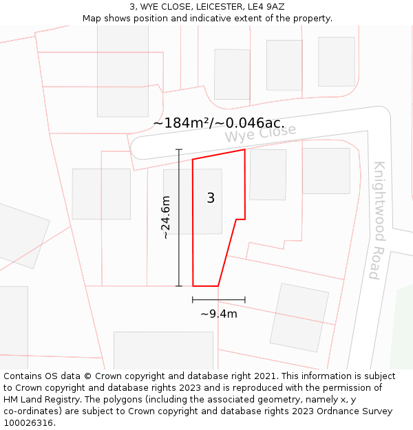 3, WYE CLOSE, LEICESTER, LE4 9AZ: Plot and title map