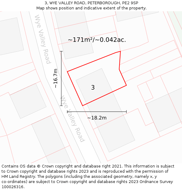 3, WYE VALLEY ROAD, PETERBOROUGH, PE2 9SP: Plot and title map