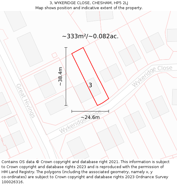 3, WYKERIDGE CLOSE, CHESHAM, HP5 2LJ: Plot and title map