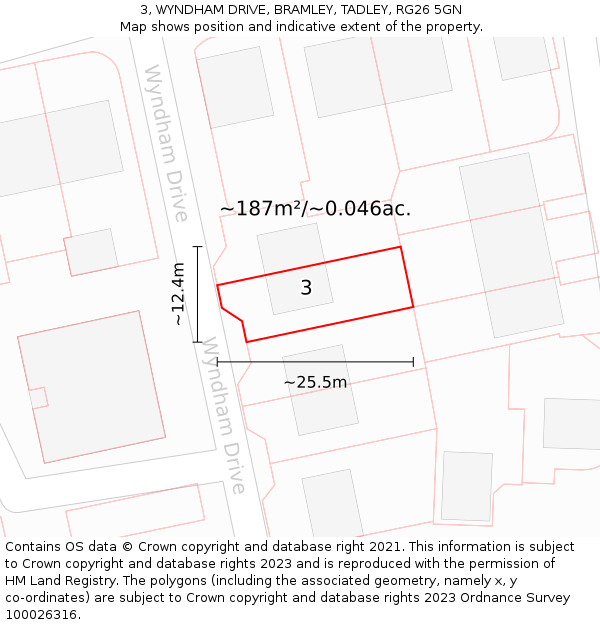 3, WYNDHAM DRIVE, BRAMLEY, TADLEY, RG26 5GN: Plot and title map