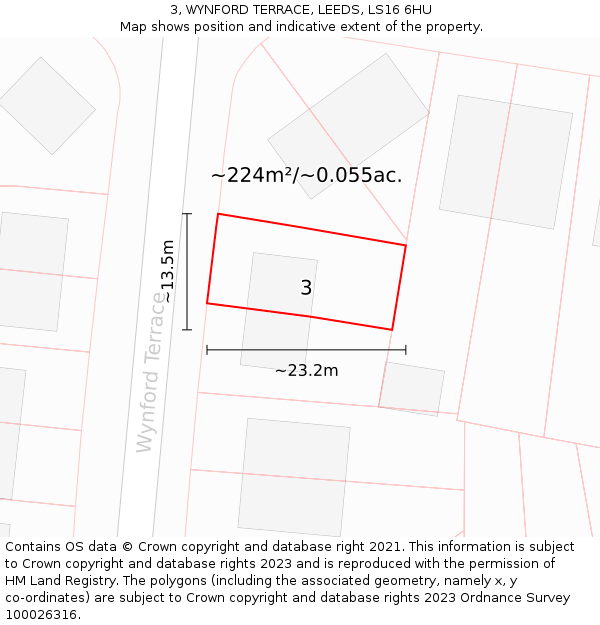 3, WYNFORD TERRACE, LEEDS, LS16 6HU: Plot and title map