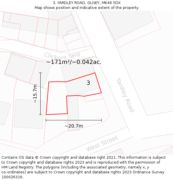 3, YARDLEY ROAD, OLNEY, MK46 5DX: Plot and title map