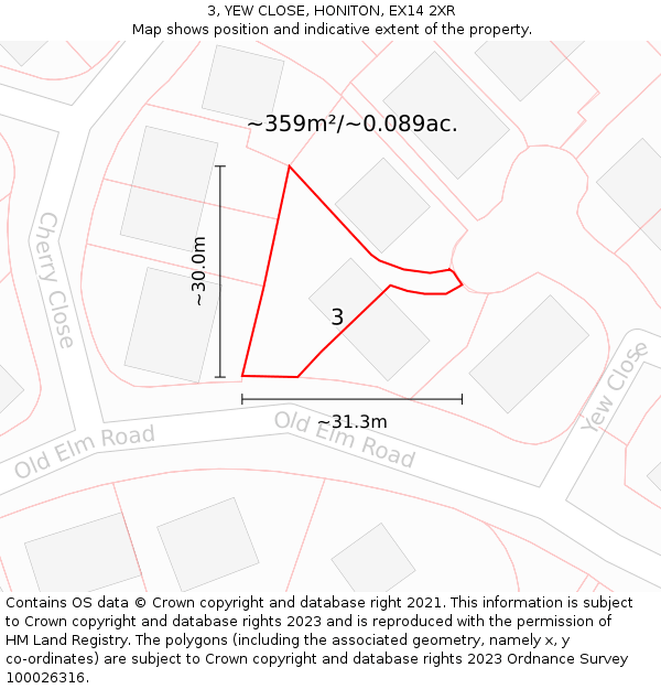 3, YEW CLOSE, HONITON, EX14 2XR: Plot and title map