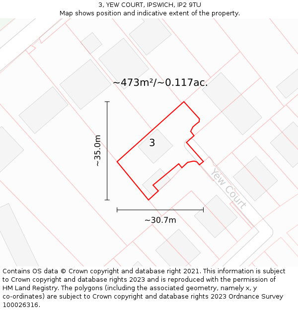 3, YEW COURT, IPSWICH, IP2 9TU: Plot and title map