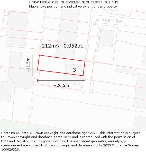3, YEW TREE CLOSE, QUEDGELEY, GLOUCESTER, GL2 4NG: Plot and title map