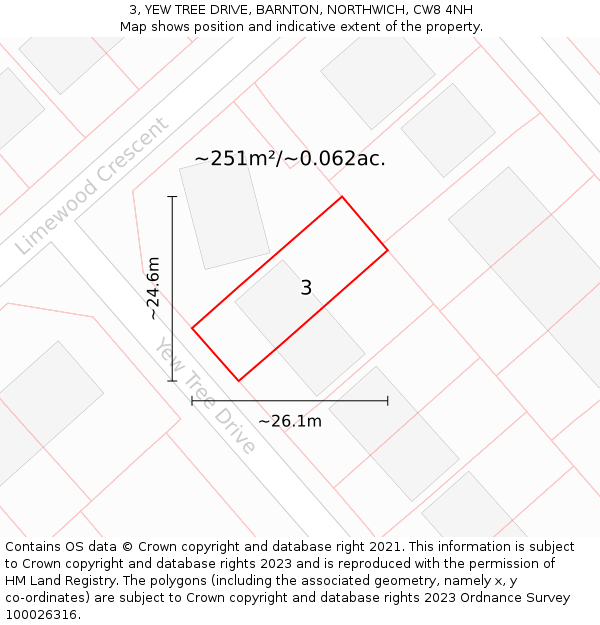 3, YEW TREE DRIVE, BARNTON, NORTHWICH, CW8 4NH: Plot and title map