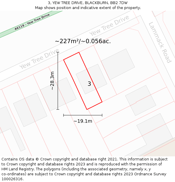 3, YEW TREE DRIVE, BLACKBURN, BB2 7DW: Plot and title map