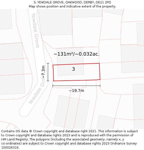 3, YEWDALE GROVE, OAKWOOD, DERBY, DE21 2PD: Plot and title map