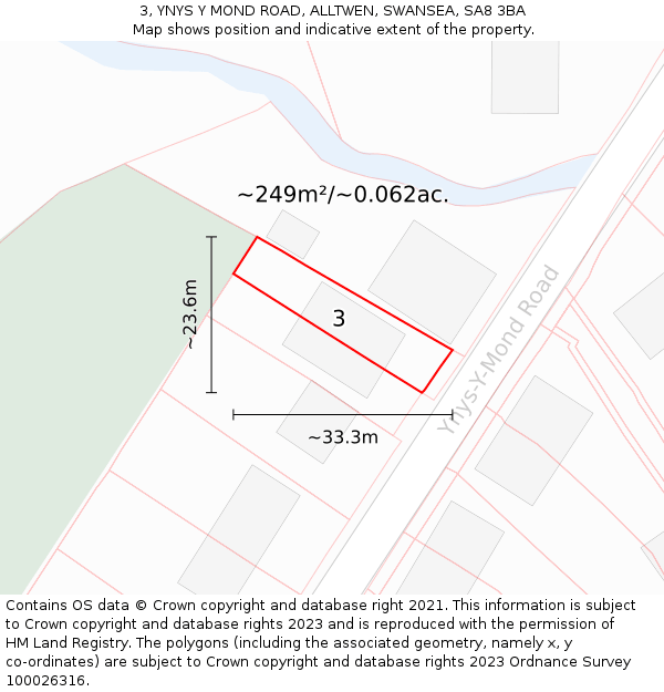 3, YNYS Y MOND ROAD, ALLTWEN, SWANSEA, SA8 3BA: Plot and title map