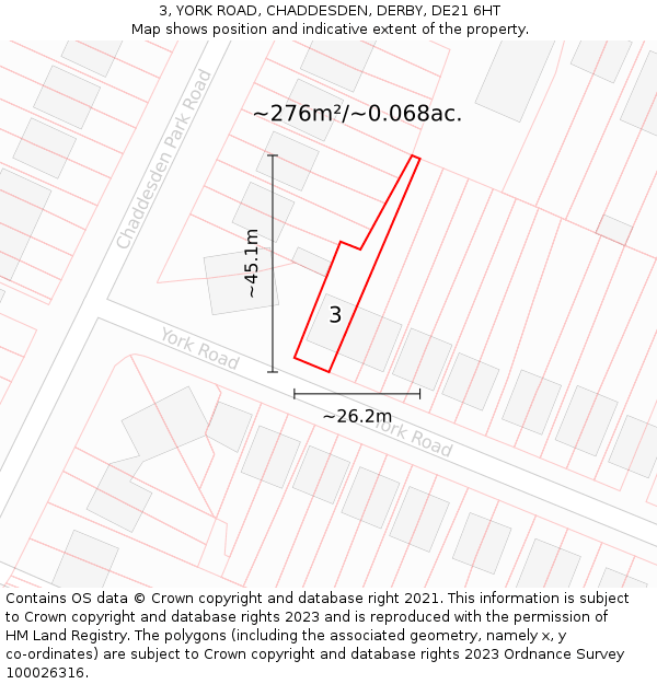 3, YORK ROAD, CHADDESDEN, DERBY, DE21 6HT: Plot and title map