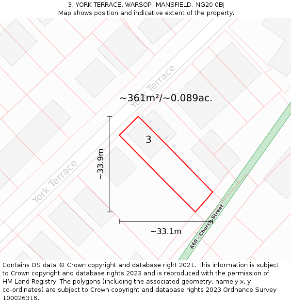 3, YORK TERRACE, WARSOP, MANSFIELD, NG20 0BJ: Plot and title map