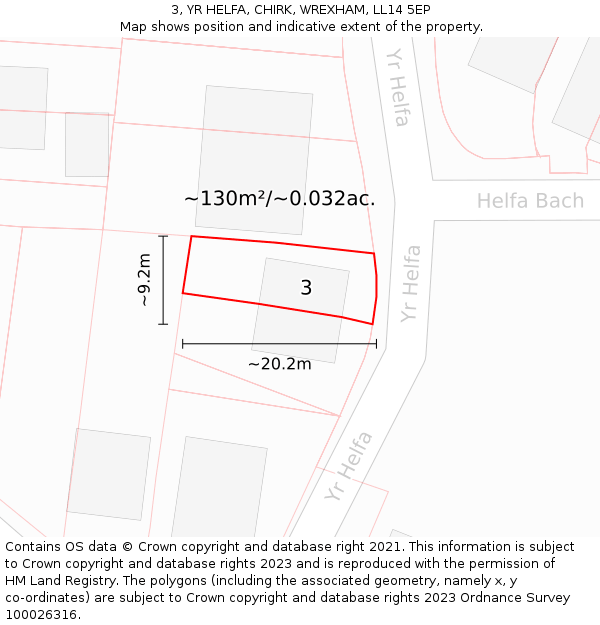 3, YR HELFA, CHIRK, WREXHAM, LL14 5EP: Plot and title map