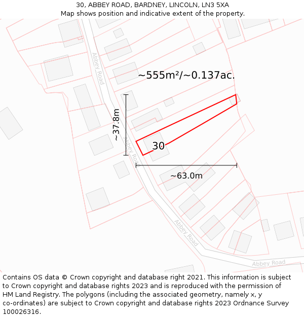30, ABBEY ROAD, BARDNEY, LINCOLN, LN3 5XA: Plot and title map