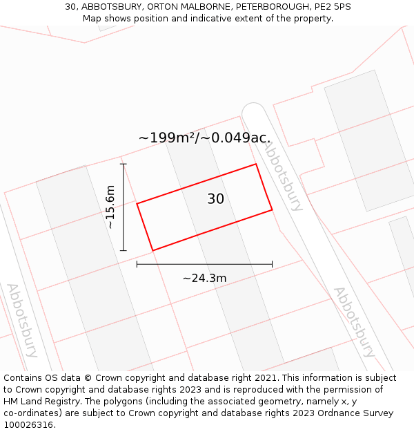 30, ABBOTSBURY, ORTON MALBORNE, PETERBOROUGH, PE2 5PS: Plot and title map