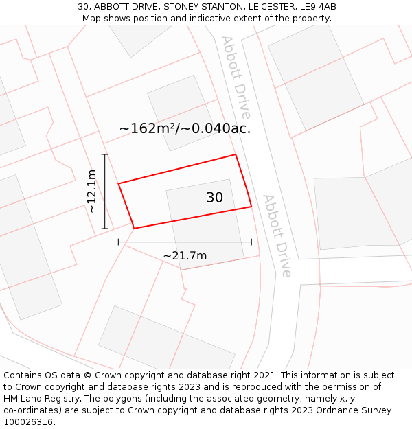 30, ABBOTT DRIVE, STONEY STANTON, LEICESTER, LE9 4AB: Plot and title map